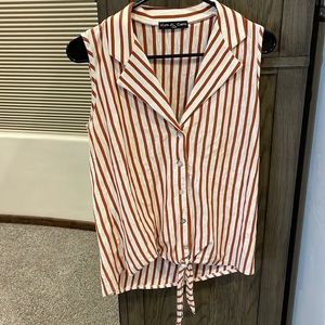 Kim & Cami burnt orange stripe tank with tie feature, size small